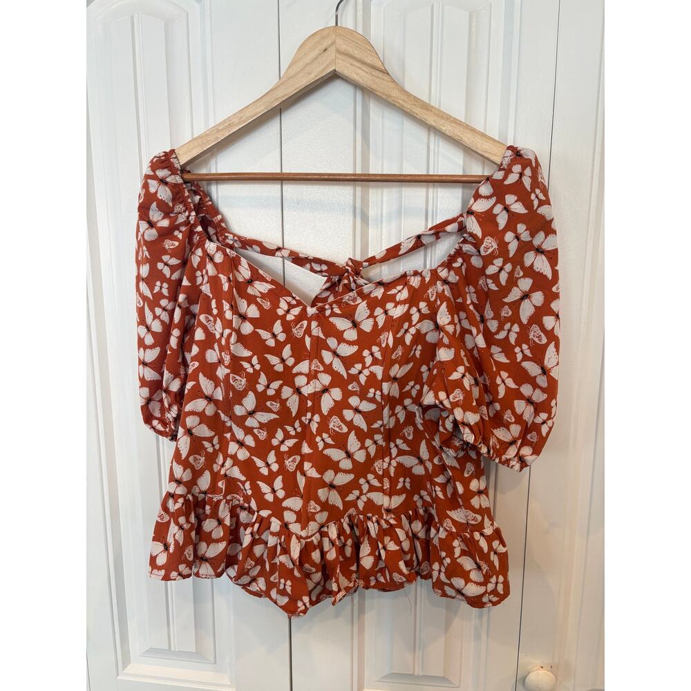 Milk & Honey Orange Butterfly Top Size Large